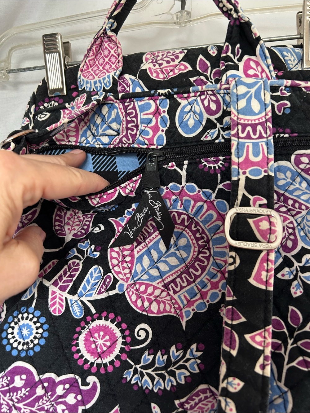 Vera Bradley Black Floral Pattern Backpack w/Pink & Blue Accents. 14x12x6 - Picture 6 of 12